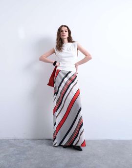Topshop Topshop floor length maxi bias skirt in red and white stripe-Multi