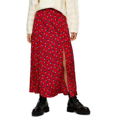 Topshop Topshop Floral Double Split Midi Skirt