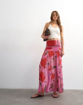 Topshop Topshop floral drop waist full circle skirt in pink