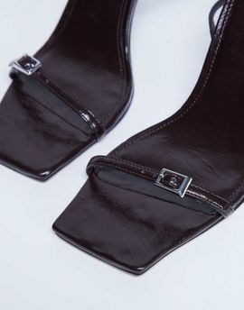 Topshop Topshop Floyd strappy buckle detail square toe high heel sandals in chocolate-Brown