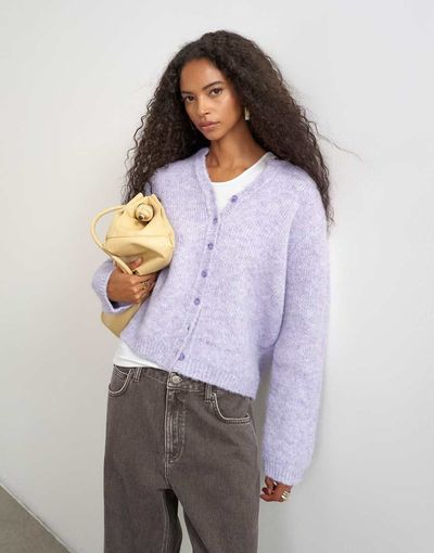 Topshop Topshop fluffy eyelash knit cardigan in periwinkle-Blue