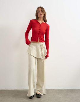 Topshop Topshop fold over tie detail wide leg trouser in stone-NEUTRAL