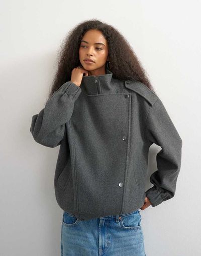Topshop Topshop formal bomber jacket in gray