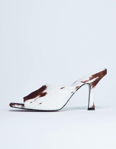 Topshop Topshop Fox real leather pony heeled mule in cow print-Brown