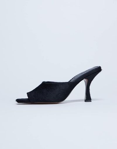 Topshop Topshop Fox real leather pony heeled mules in black