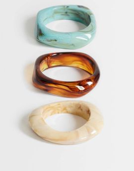 Topshop Topshop Freddie 3 pack resin bangles in cream, turquoise and brown-Multi