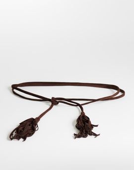 Topshop Topshop fringed cord suedette belt in chocolate-Brown