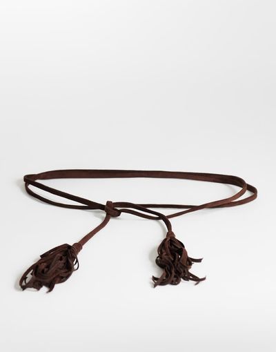 Topshop Topshop fringed cord suedette belt in chocolate-Brown