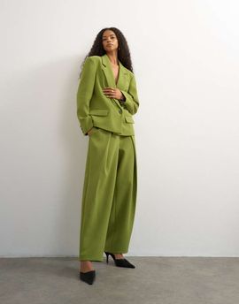 Topshop Topshop front pleat wide leg trouser in olive-Green