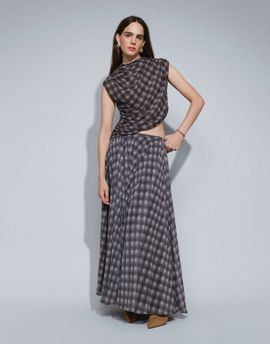 Topshop Topshop full circle chiffon maxi skirt in purple plaid print - part of a set