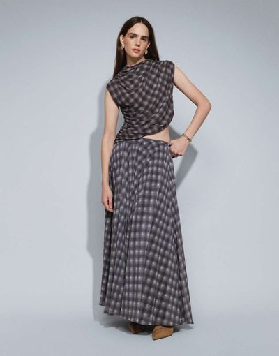 Topshop Topshop full circle chiffon maxi skirt in purple plaid print - part of a set
