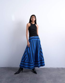 Topshop Topshop full circle cut about maxi skirt in blue and black stripe-Multi