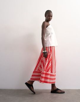Topshop Topshop full circle cut about maxi skirt in red and white stripes-Multi