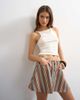Topshop Topshop full circle pleated denim mini skirt in stripes-Brown - 3