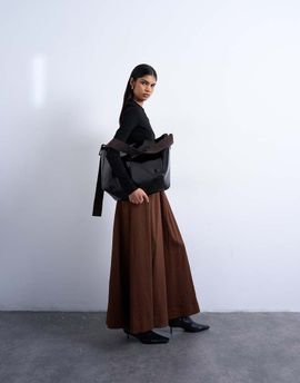Topshop Topshop full maxi skirt in brown with black stripe