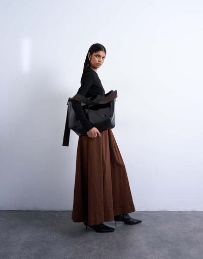 Topshop Topshop full maxi skirt in brown with black stripe