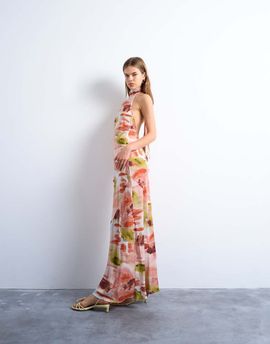 Topshop Topshop full neck halter midi dress in bold abstract floral-Multi