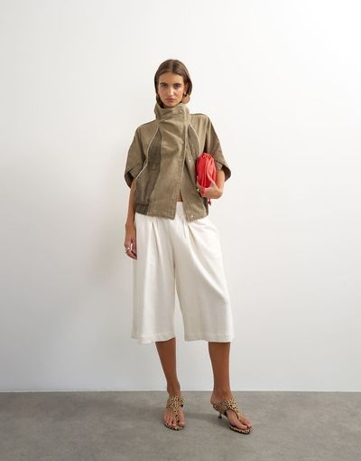 Topshop Topshop Funnel mock sleeve sports top in olive-Green
