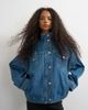 Topshop Topshop funnel neck denim jacket in green cast-Blue - 1