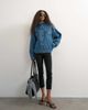 Topshop Topshop funnel neck denim jacket in green cast-Blue - 2