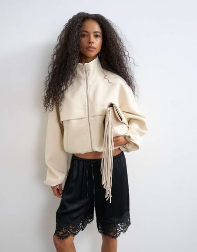 Topshop Topshop funnel neck jacket in ecru - part of a set-Neutral