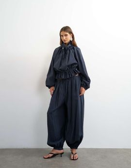 Topshop Topshop funnel neck jacket with tie waist in navy - part of a set