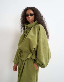 Topshop Topshop funnel neck jacket with tie waist in olive - part of a set-Green