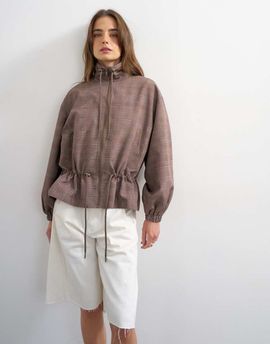 Topshop Topshop funnel neck nylon plaid anorak in multi