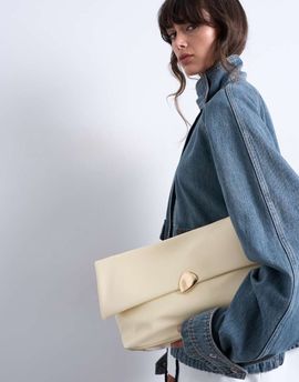 Topshop Topshop Gaia folded clutch purse with hardware detail in off white-Yellow