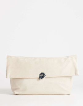 Topshop Topshop Gaia oversized suedette clutch bag with hardware in beige-Neutral