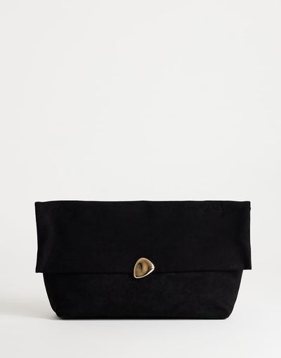 Topshop Topshop Gaia oversized suedette clutch purse with hardware in black