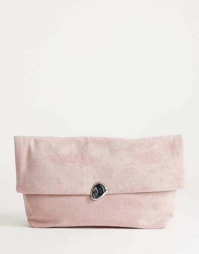 Topshop Topshop Gaia oversized suedette clutch purse with hardware in light pink