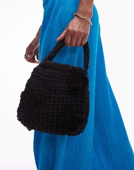 Topshop Topshop Gea floral raffia grab bag in black