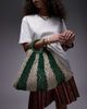 Topshop Topshop Gemma striped crochet grab bag in green stripe - 1