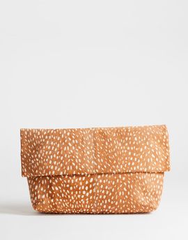 Topshop Topshop George oversized clutch bag in deer print-Brown