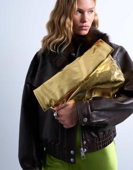 Topshop Topshop Georgia folded clutch grab bag in gold