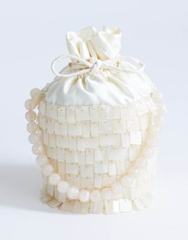 Topshop Topshop Georgie embellished small bucket clutch purse in ivory-White