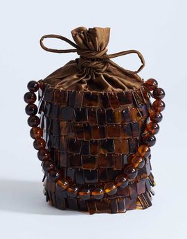 Topshop Topshop Georgie small embellished bucket clutch purse in brown tort-Orange