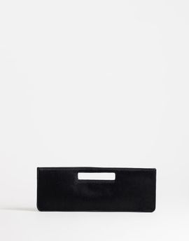 Topshop Topshop Giavanna hair-on real leather medium rectangle clutch purse in black