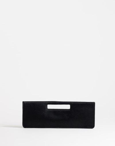 Topshop Topshop Giavanna hair-on real leather medium rectangle clutch purse in black