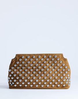 Topshop Topshop Gideon studded clutch purse in tan-Brown
