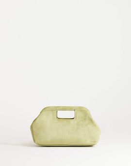 Topshop Topshop Gordan medium suedette clutch with handle in olive-Green