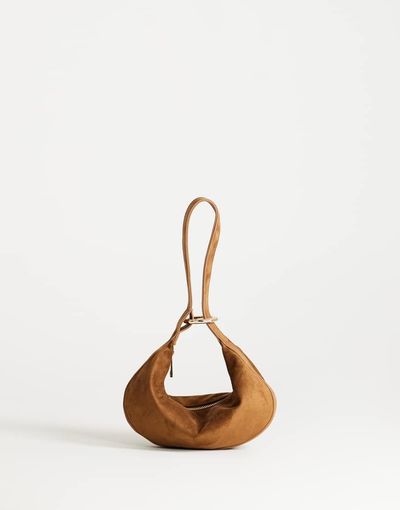 Topshop Topshop Grace small faux suede scoop grab bag in tan-Brown