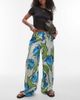 Topshop Topshop green and blue floral pull on satin wide leg pants - 1