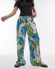Topshop Topshop green and blue floral pull on satin wide leg pants - 3
