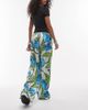 Topshop Topshop green and blue floral pull on satin wide leg pants - 4