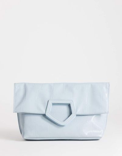 Topshop Topshop Gregry folded oversized clutch bag in blue croc