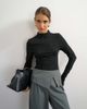 Topshop Topshop grown on neck zip long sleeve top in black - 1