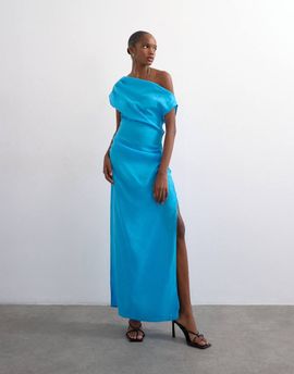 Topshop Topshop grown on shoulder midi dress in soft touch electric blue