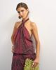 Topshop Topshop halter neck dropped waist tie detail maxi dress in burgundy zebra print-Multi - 2